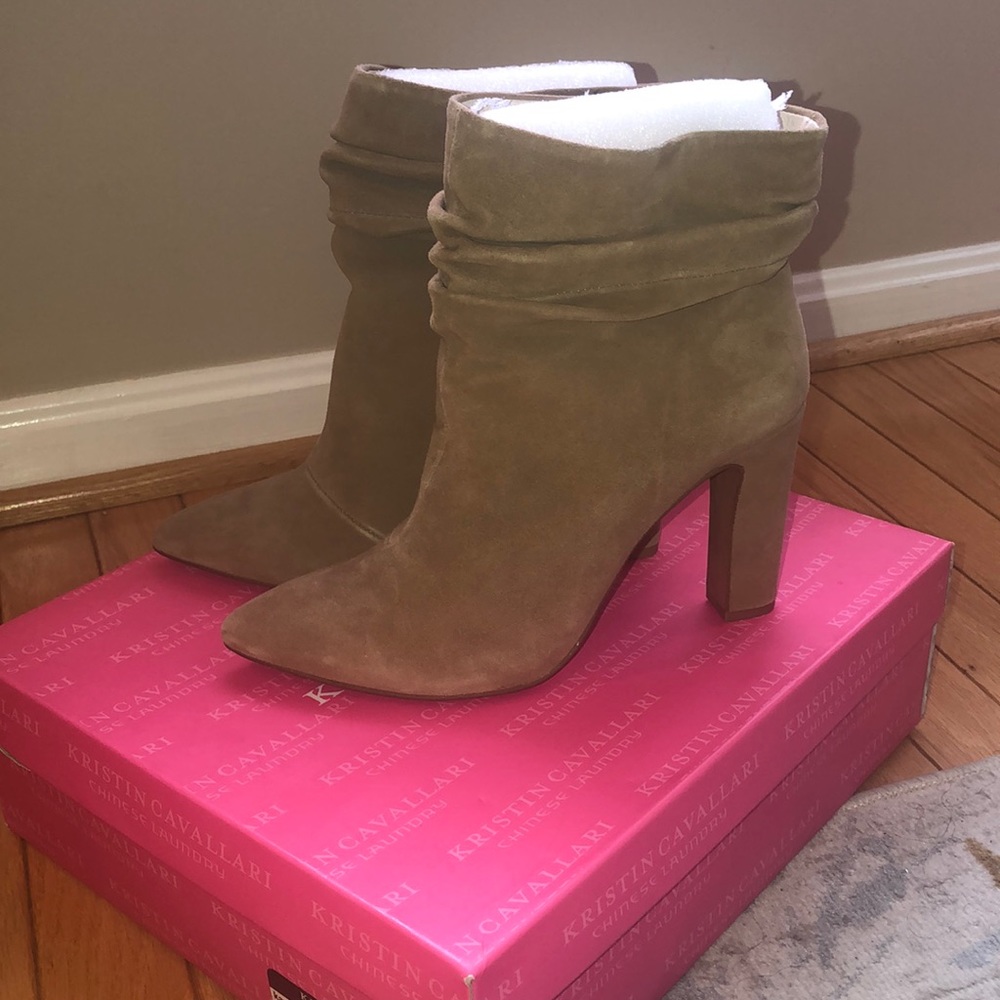 Tan suede, slouch ankle boots worn only 1x!!